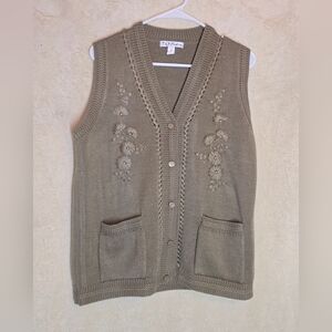 Women's Vintage Sweater Vest Sleeveless  T C Fashion Size Large 100% Acrylic Emb